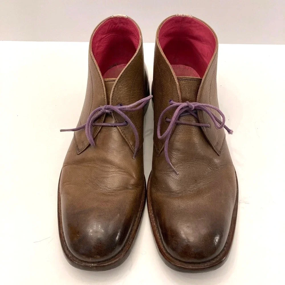 Ted Baker Boots Ankle Lace Up Chukka Men's 9 EU‎ 42 Brown Textured Leather 10889